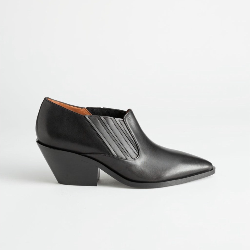 & Other Stories Black Ankle Booties Low Leather Cowboy Boots